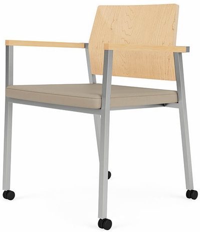 Avon Plywood Back / Fabric Seat Stackable Guest Chair on Casters - Upgrade Fabric or Healthcare Vinyl