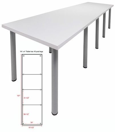 14' x 4' Standing Height Conference Table w/Round Post Legs