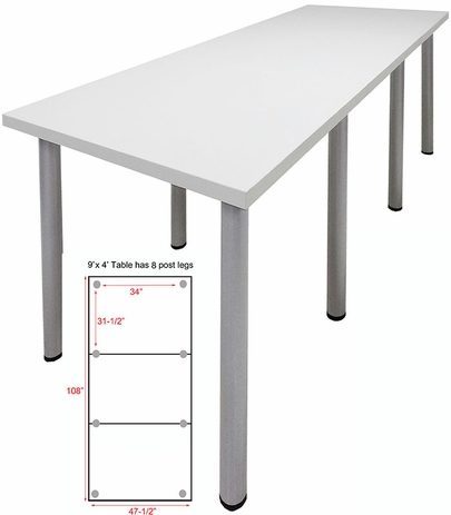 9' x 4' Standing Height Conference Table w/Round Post Legs