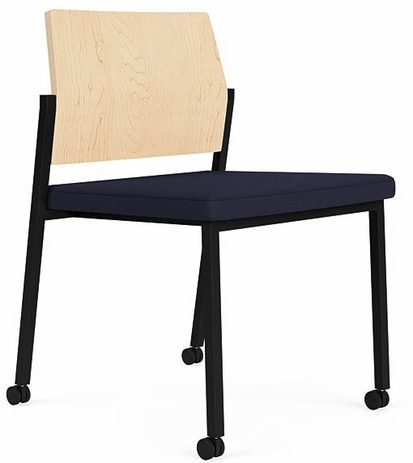 Avon Plywood Back / Fabric Seat Stackable Armless Chair on Casters - Standard Fabric or Vinyl