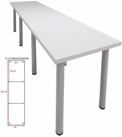 12' x 3' Standing Height Conference Table w/Round Post Legs
