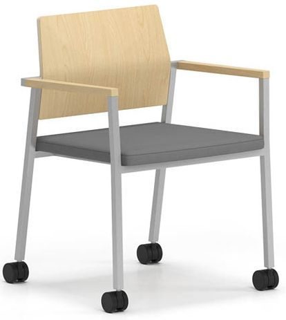 Avon Plywood Back / Fabric Seat Stackable Guest Chair on Casters - Upgrade Fabric or Healthcare Vinyl
