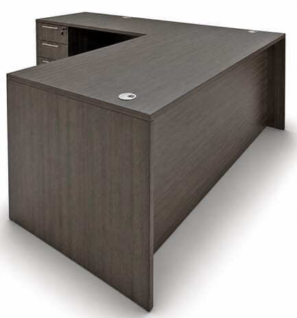 Charcoal L-Shaped Rectangular Managers Desk w/6 Drawers
