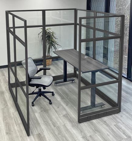 6' x 6' x 7'H Clear Glass Modular Office w/ Black Frame - Starter Cubicle