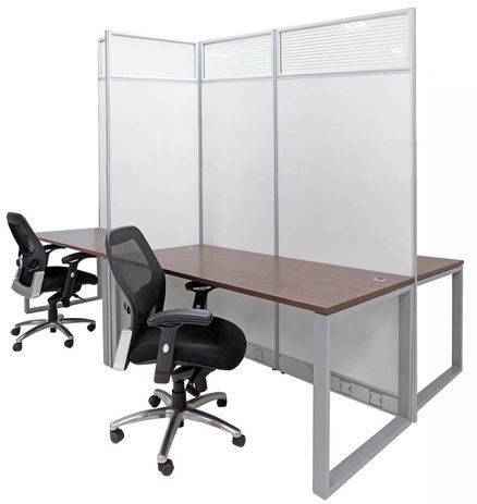 7'H TrendSpaces White Laminate Washable 4-Person Cluster Cubicle w/Glass