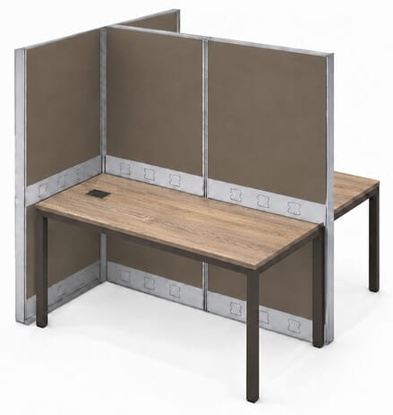 2-Person Premium Series Open Ended Cubicle with Desert Oak Desks - 6' x 6'