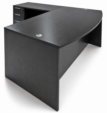 Black L-Shaped Bow Front Conference Desk w/6 Drawers