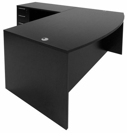 Black L-Shaped Bow Front Conference Desk w/6 Drawers