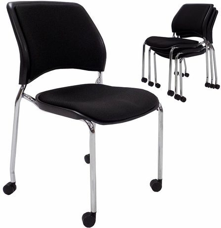 300 lb. Capacity Black Padded Mobile Stacking Guest Chair