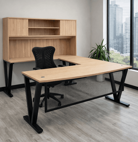 Beaumont Steel V-Leg Bow Front U-Shaped Desk with Hutch