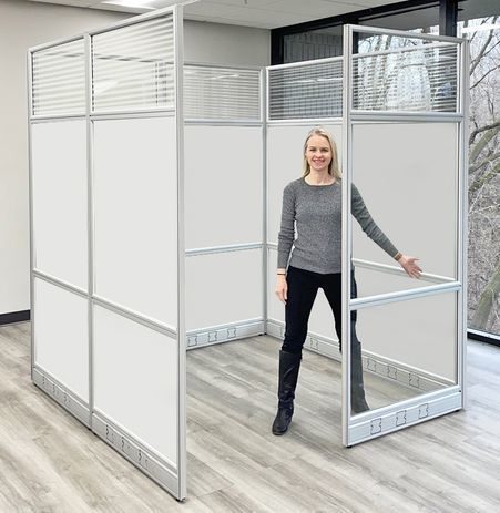 6' x 6' x 7'H White Laminate Modular Office with Clear Glass Front - Starter Cubicle