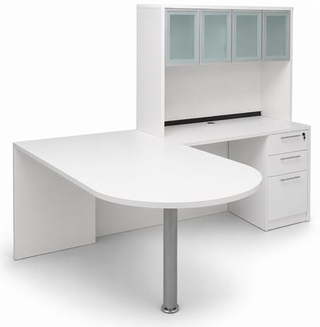 White Peninsula L-Shaped Desk w/48