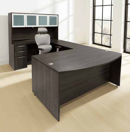 Charcoal Woodgrain Laminate Conference U-Shaped Workstation w/Hutch