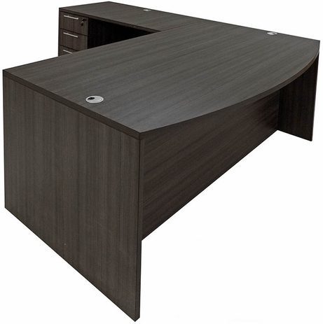 Charcoal L-Shaped Bow Front Conference Desk w/6 Drawers