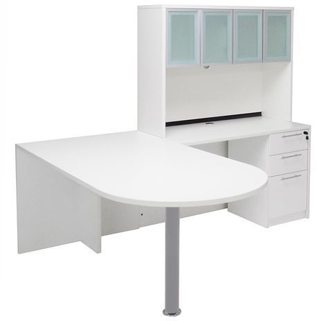 White Peninsula L-Shaped Desk w/48