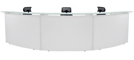 3-Person Curved Glass Top Reception Desk in Charcoal or White - 180