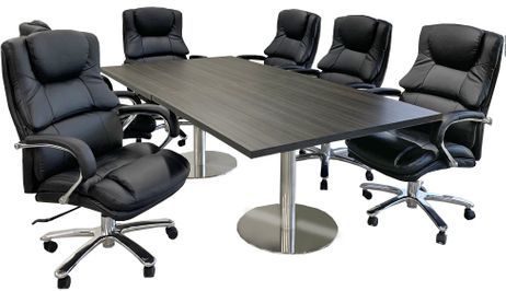 8'x 4' Charcoal Disc Base Table w/6 Big & Tall Leather Chairs - Conference Set 