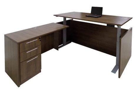 Modern Walnut Adjustable Height Rectangular Front L-Shaped Desk