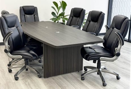 8' Charcoal Boat Shaped Conference Table w/ 6 Flip Up Arm Chairs Set