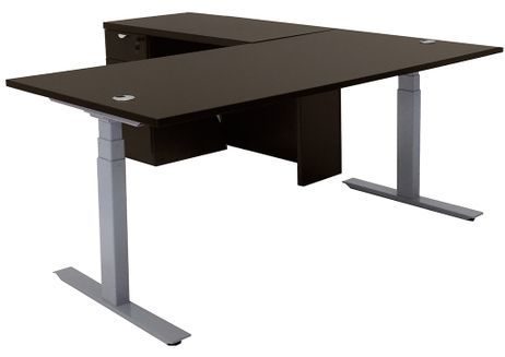 Electric Lift Height Adjustable L-Shaped Desk w/ Height Adjustable Executive Main Desk 