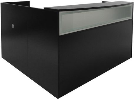 Black L-Shaped Reception Desk w/Frosted Glass Panel