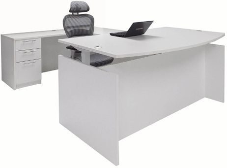 White Adjustable Height Bow Front U-Shaped Desk