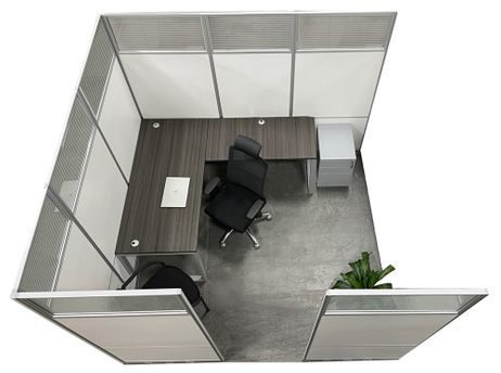 8' x 8' x 7'H White Laminate Modular Office Set with Desk and Chairs - Add-On Unit
