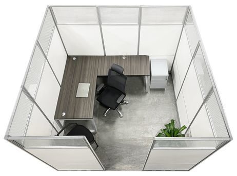 8' x 8' x 7'H White Laminate Modular Office Set with Desk and Chairs - Starter Unit