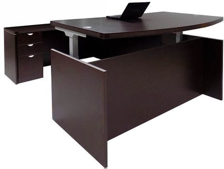 Mocha Adjustable Height Bow Front U-Shaped Desk