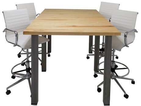 Standing Height Solid Wood Conference Table w/ Industrial Steel Legs - 6' x 4' - See Other Sizes