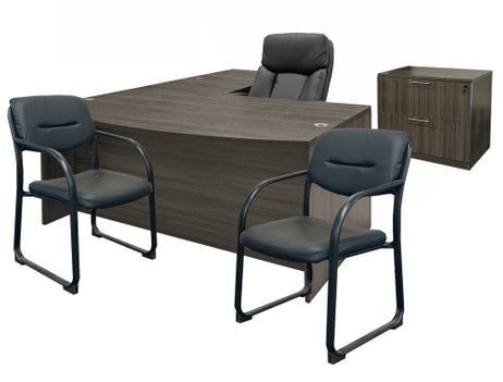 Office Desk & Chair Set for 12' x 12' Office - Charcoal Laminate