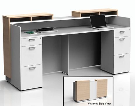 8'W Two-Person Contrasts Custom Standing Height Reception Desk w/ Drawers