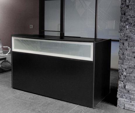 Black Reception Desk w/Frosted Glass Panel