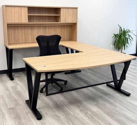 Beaumont Steel V-Leg Bow Front U-Shaped Desk with Hutch