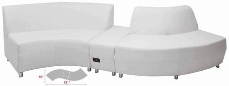 White Leather Wave Sofa w/Powered USB Ottoman