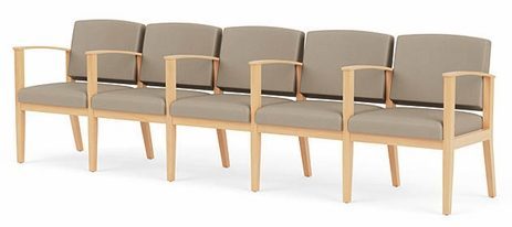 Amherst Wood Frame 5 Seats w/ Center Arms  in Upgrade Fabric or Healthcare Vinyl