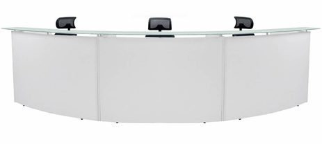 3-Person Curved Glass Top Reception Desk in Charcoal or White - 13' Wide