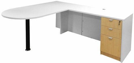 White & Woodgrain Peninsula L-Shaped Desk 