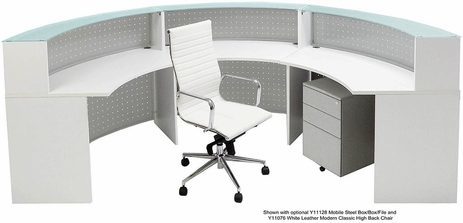 White 180° Half  Round Curved Glass Top Reception Desk