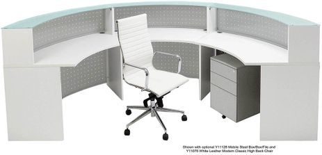 White 180° Half  Round Curved Glass Top Reception Desk