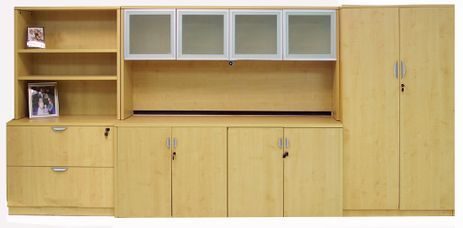 Office Storage Cupboard Lockable 2 Door maple Cabinet Desk Height Unit 