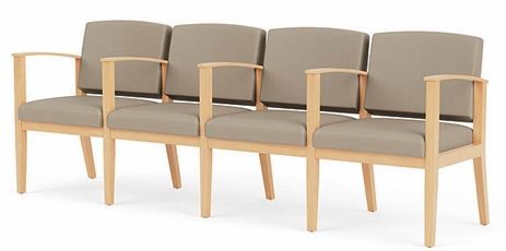 Amherst Wood Frame 4 Seats w/ Center Arms  in Upgrade Fabric or Healthcare Vinyl