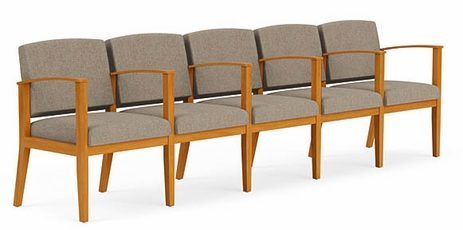 Amherst Wood Frame 5 Seats w/ Center Arms  in Standard Fabric or Vinyl