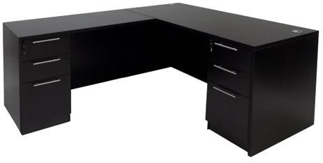 Black L-Shaped Rectangular Manager's Desk w/6 Drawers