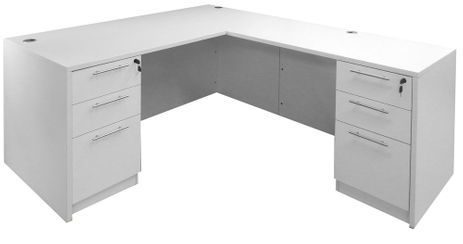 White L-Shaped Rectangular Managers Desk w/6 Drawers 