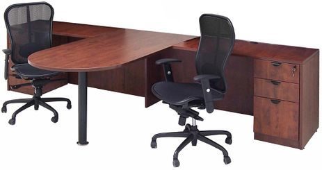 Cherry Laminate 2-Person Peninsula Workstation 