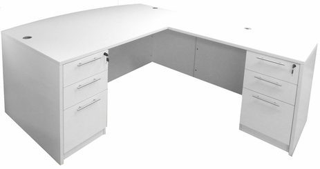 White L-Shaped Bow Front Conference Desk w/6 Drawers 