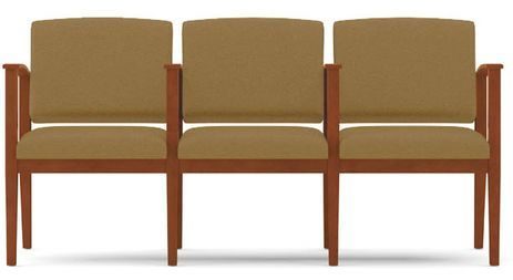 Amherst Wood Frame 3 Seats w/ Center Arms  in Upgrade Fabric or Healthcare Vinyl