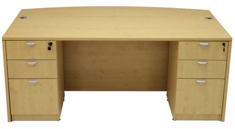 Maple Bow Front Conference Desk w/6 Drawers