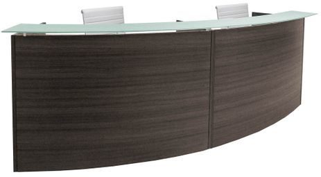 2-Person Curved Glass Top Reception Desk in Charcoal or White - 120